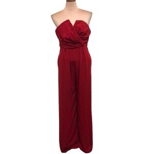 Jill Stuart Kerra Wide Leg Jumpsuit Size 2 Red Pleated Strapless